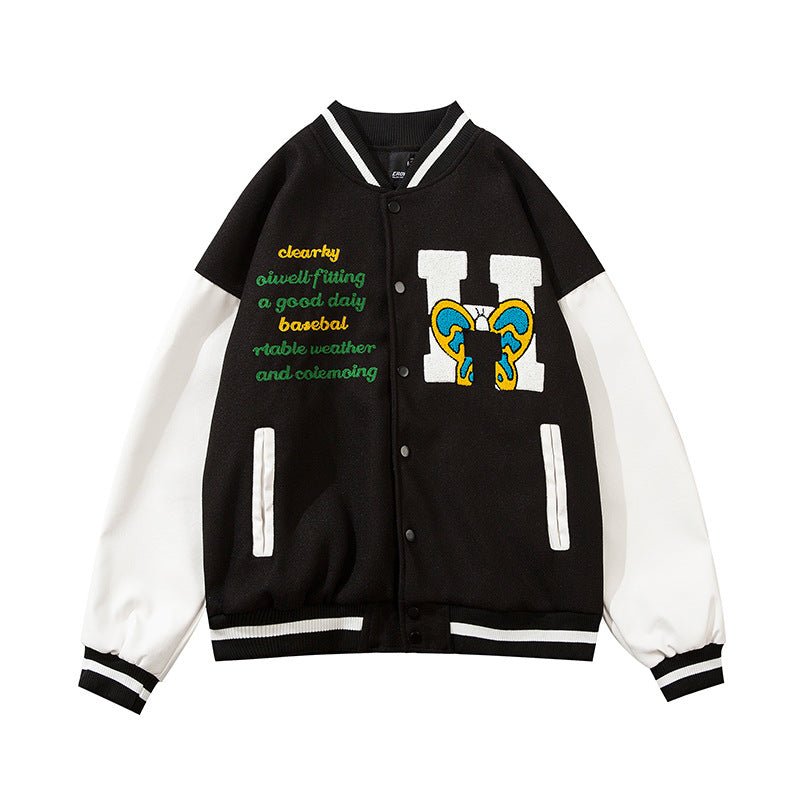Embroidered Color Matching Couple Baseball Jacket - SensorySoft