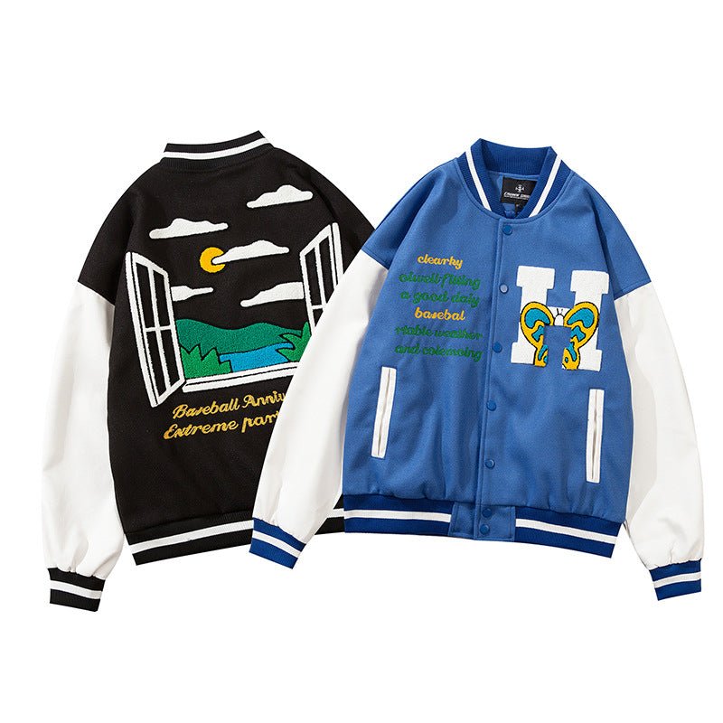 Embroidered Color Matching Couple Baseball Jacket - SensorySoft