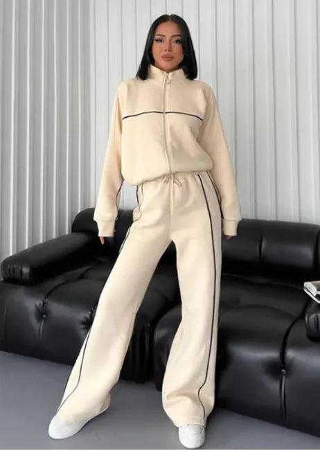 Women's Long Sleeve Half-Turtleneck Cardigan & Trousers Set