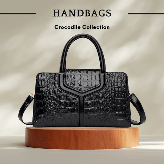 Faux Crocodile Leather Messenger Bag in Traditional Black - SensorySoft