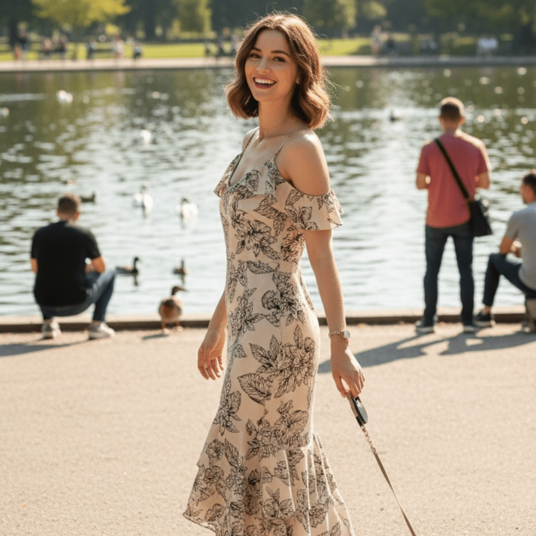 French Cami Dress, One - Shoulder Mermaid Floral Dress - SensorySoftShop