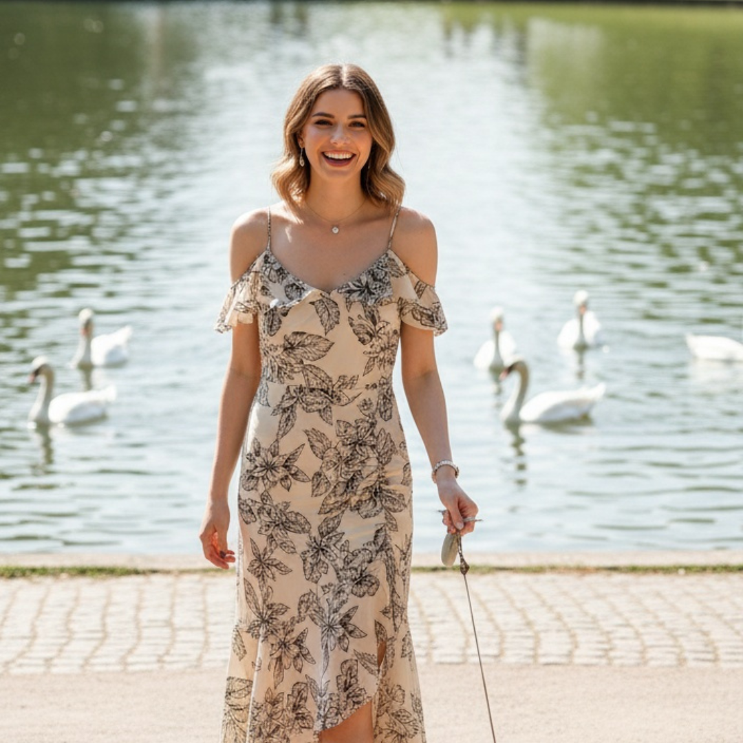 French Cami Dress, One-Shoulder Mermaid Floral Dress