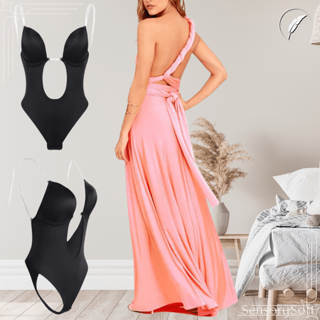 Full Bodyshaper Bra – Backless V - Neck Convertible Shaping Bodysuit - SensorySoft