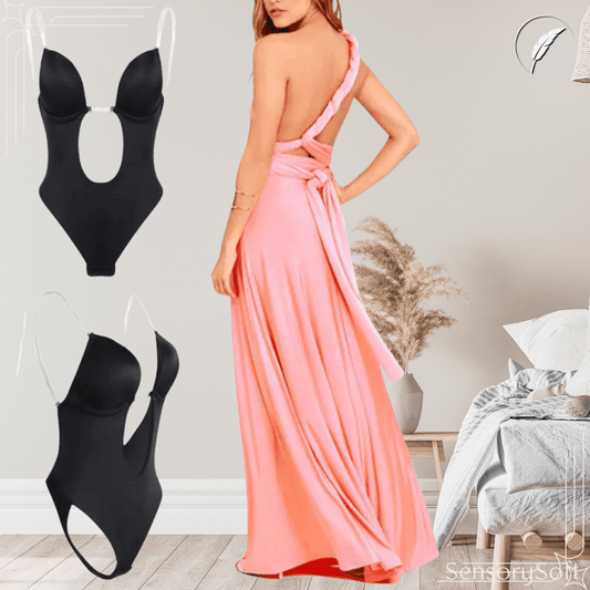 Full Bodyshaper Bra – Backless V - Neck Convertible Shaping Bodysuit - SensorySoft