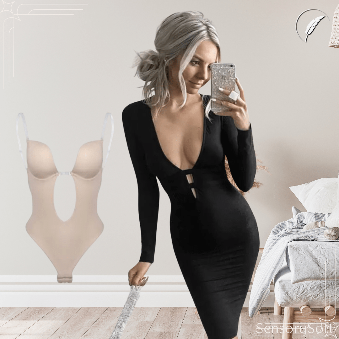 Full Bodyshaper Bra – Backless V - Neck Convertible Shaping Bodysuit - SensorySoft