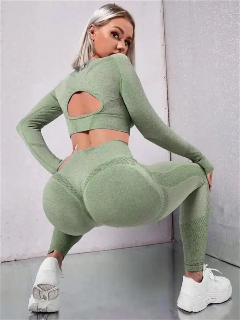 Gym 2 - Piece High Waist Seamless Fitness Leggings - SensorySoftShop