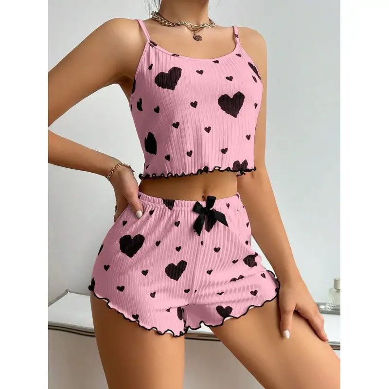 Heart Printing Suspender Shorts Casual Pajamas - SensorySoft