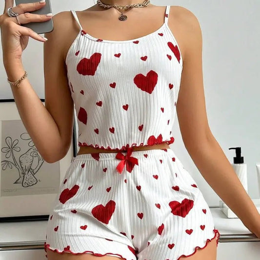 Heart Printing Suspender Shorts Casual Pajamas - SensorySoft