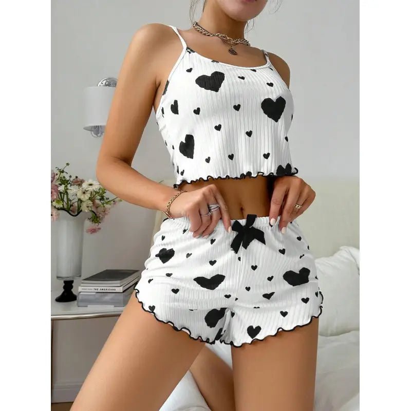 Heart Printing Suspender Shorts Casual Pajamas - SensorySoft