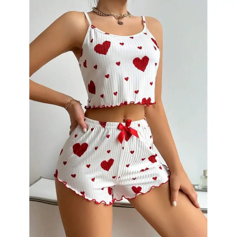 Heart Printing Suspender Shorts Casual Pajamas - SensorySoft