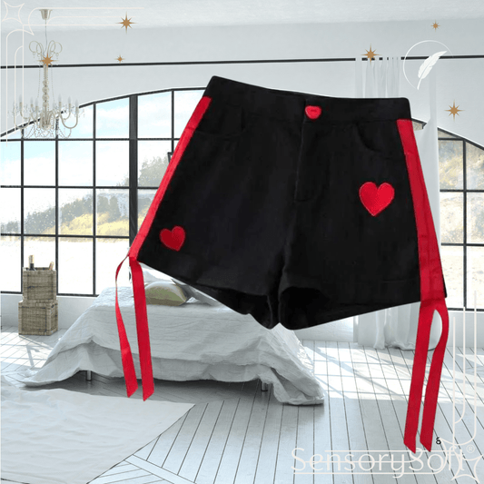 Heart Ribbon Print Shorts – Playful, Romantic, and Chic - SensorySoft