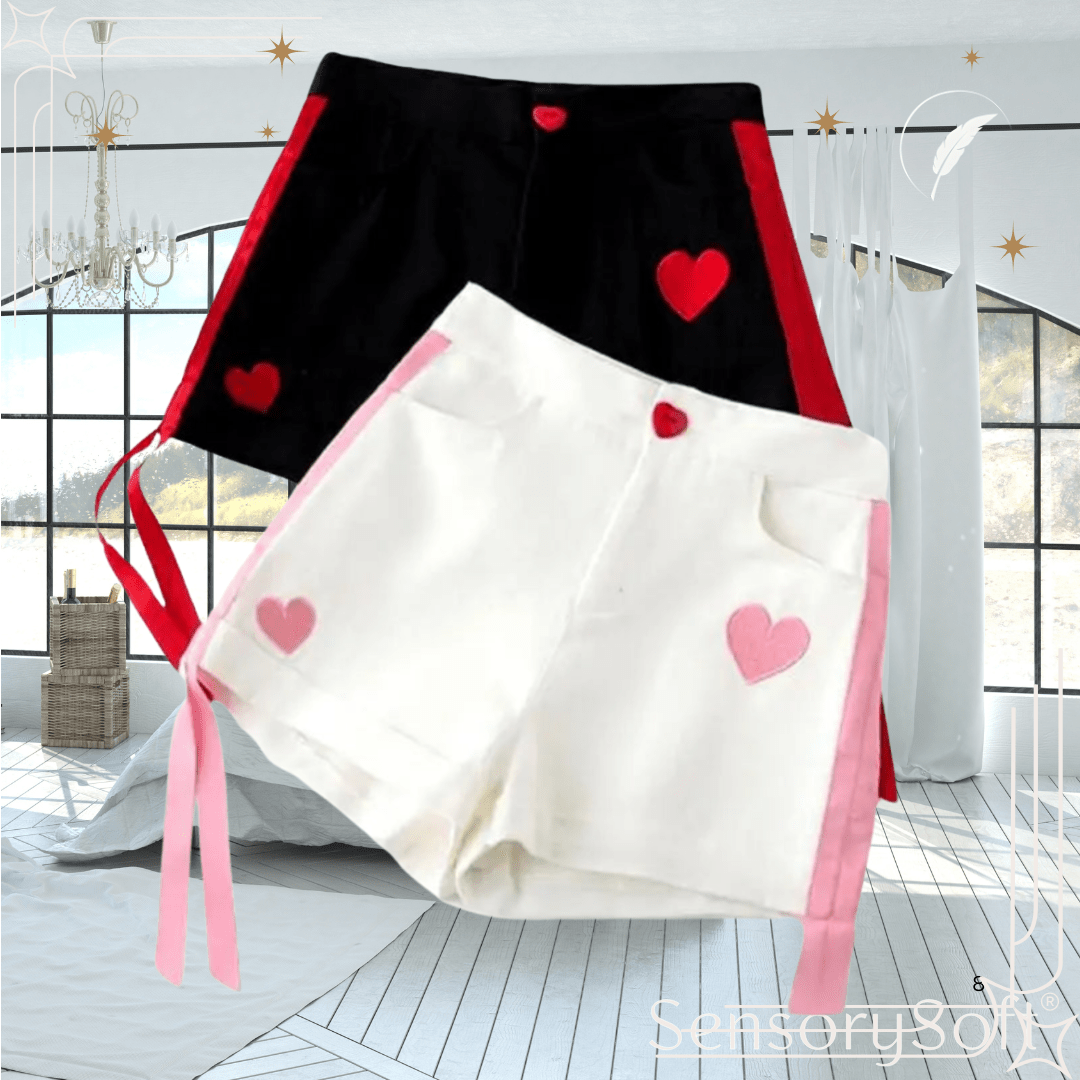 Heart Ribbon Print Shorts – Playful, Romantic, and Chic - SensorySoft