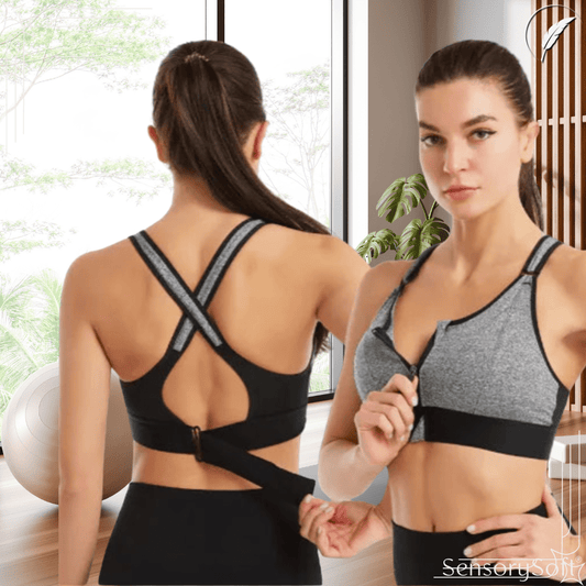High - Performance Front Zipper Sports Bra – Adjustable and Shockproof - SensorySoft