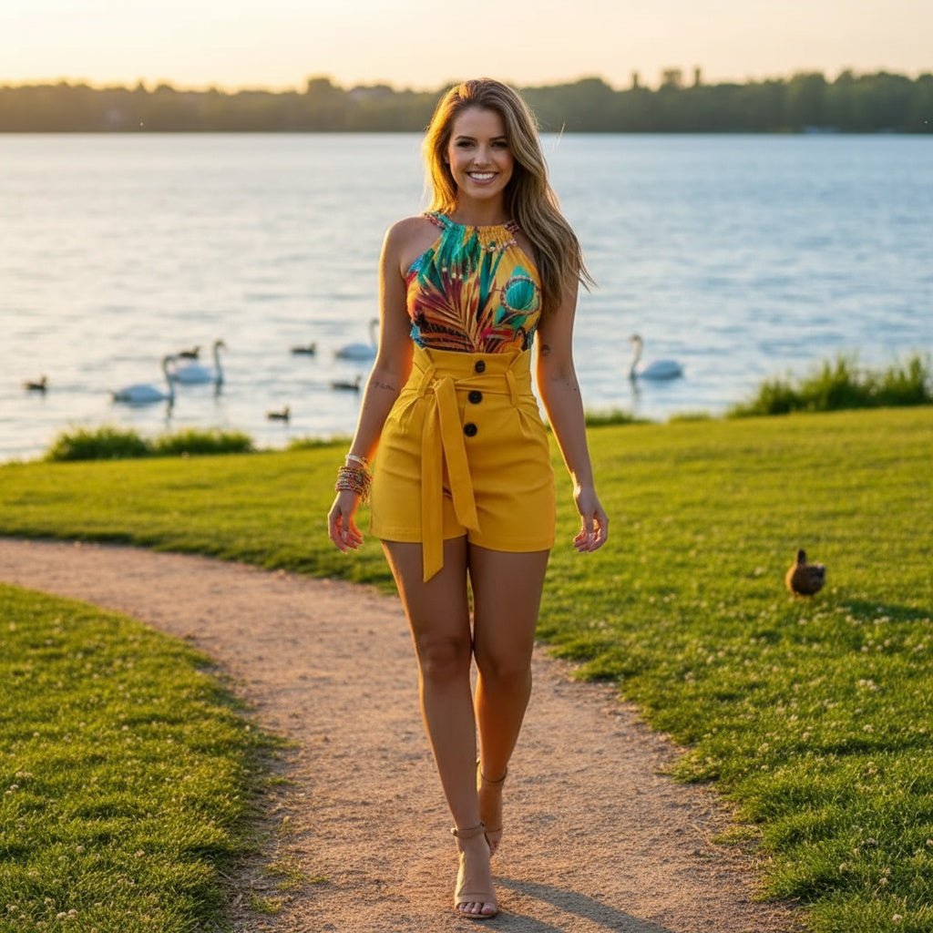 High - Waisted Fashionable Women's Beach Shorts - SensorySoftShop