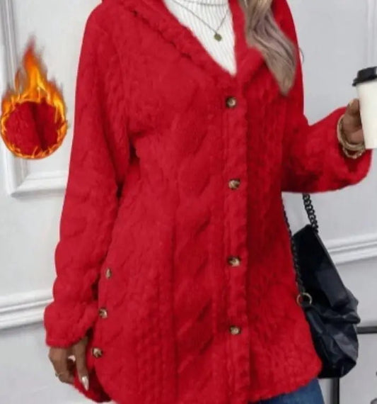 Hooded Cardigan Button Long Jacket Winter Solid Color Long Sleeve Coat - SensorySoft