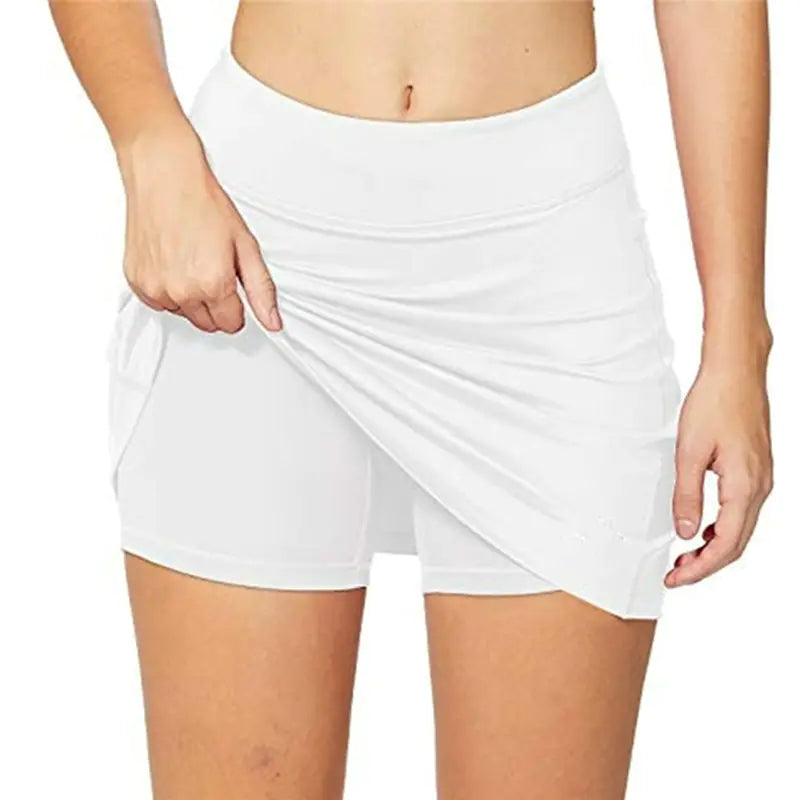 White skirt worn by a person on a white background