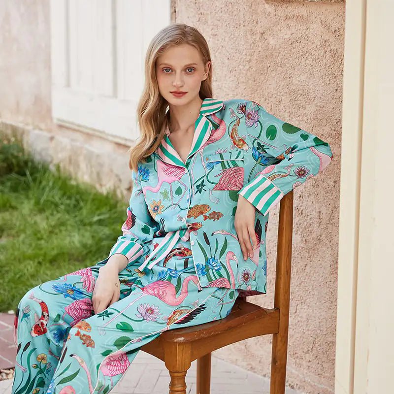 Ice Silk Women's Long Sleeve Pajamas Set - SensorySoft