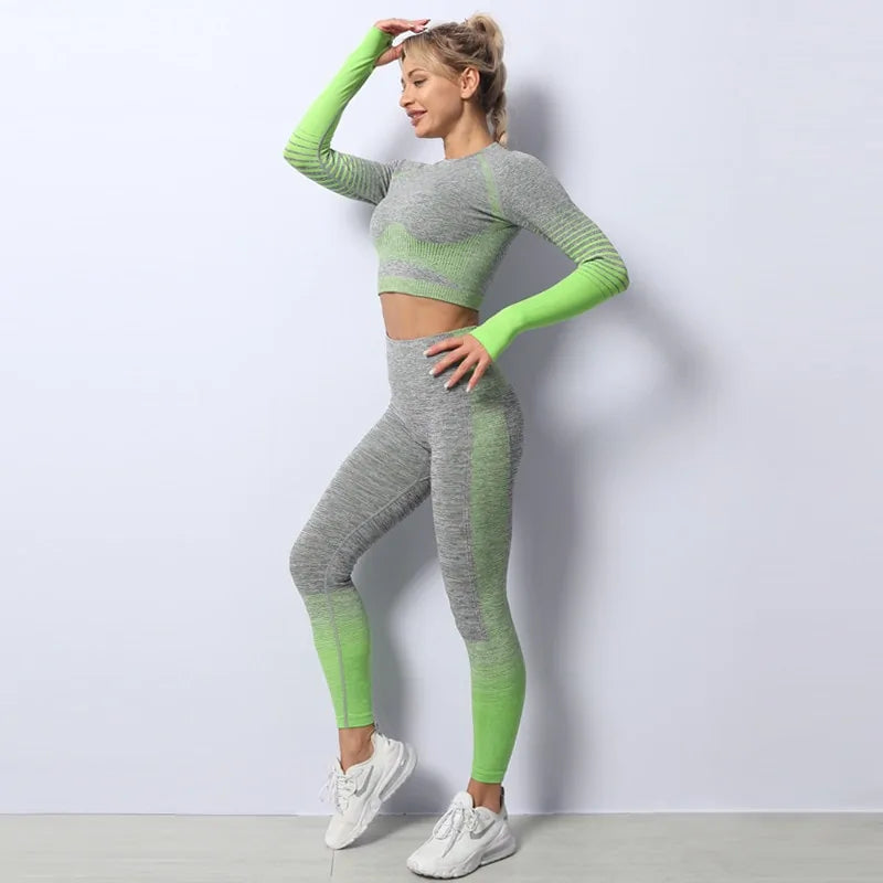 Seamless Long Sleeve Yoga Set: Women's High-Waisted Fitness Suit