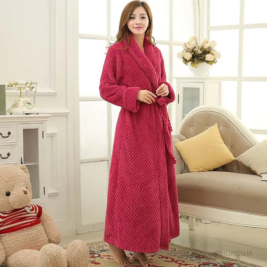 Jacquard Coral Velvet Long Ladies Bathrobe - SensorySoft