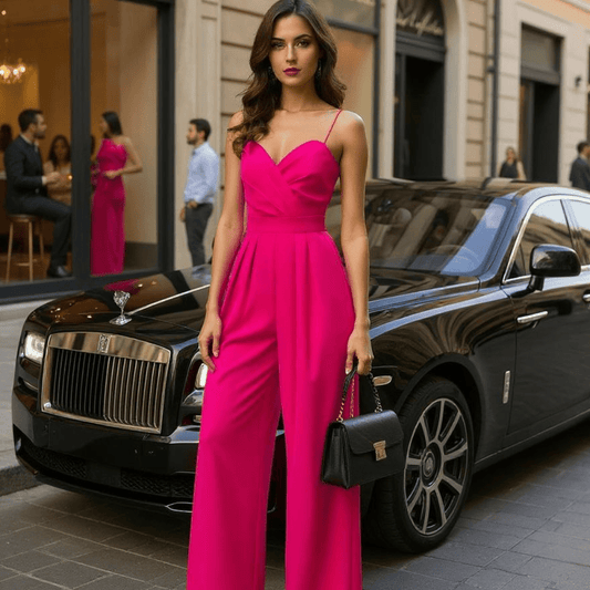 Jumpsuit - Wide Leg Skirt Pants - Casual Bodysuit in Pink and Black - SensorySoftShop