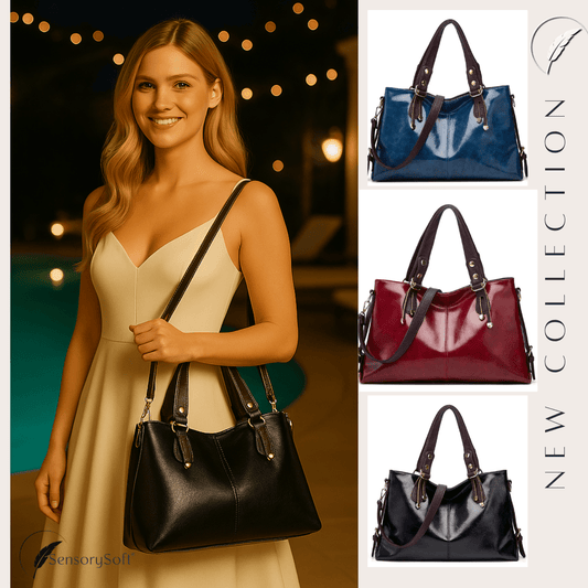 Kathie Leather Tote Purse - In Blue - SensorySoft