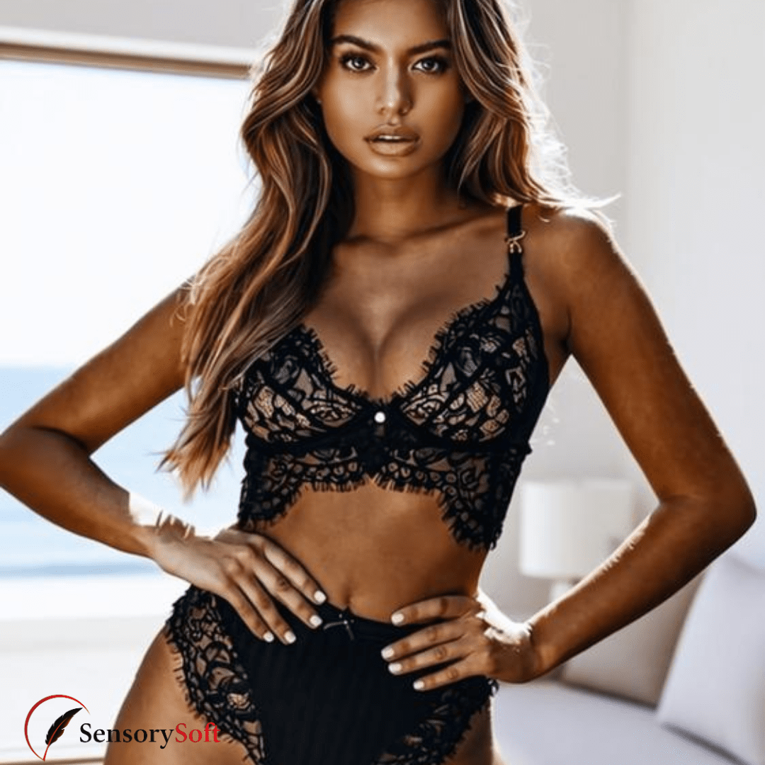 Lace Backless Lingerie Set with High - Waist Panties - SensorySoftShop