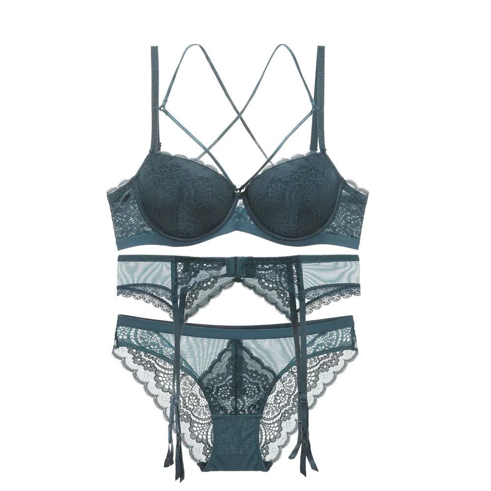 Lace Embroidered Bra and Lingerie Set - SensorySoftShop
