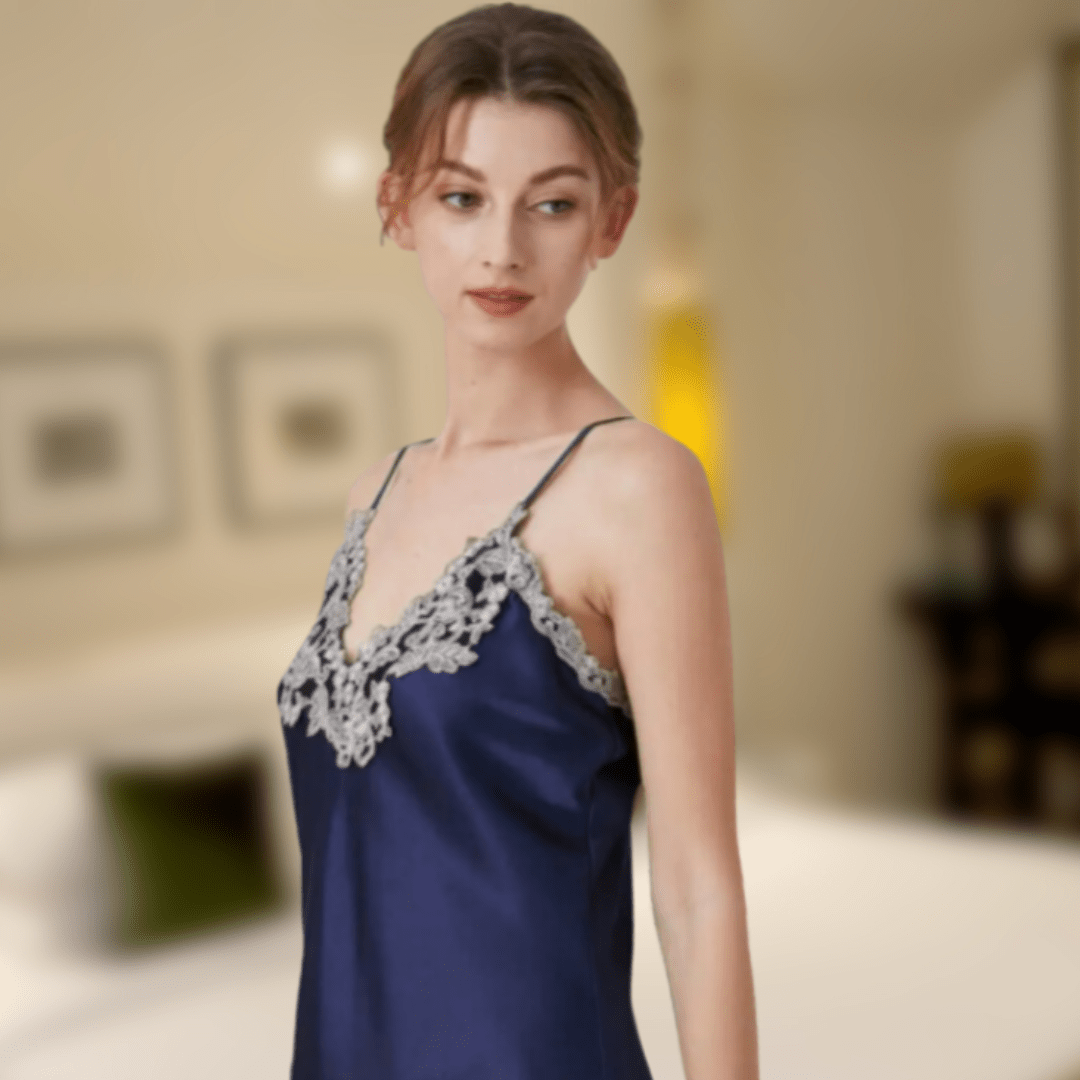 Lace Satin Nightgown – Silky Luxury with Elegant Lace Details - SensorySoftShop