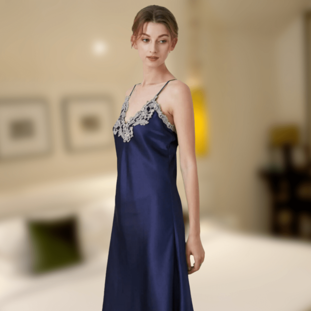 Lace Satin Nightgown – Silky Luxury with Elegant Lace Details - SensorySoftShop