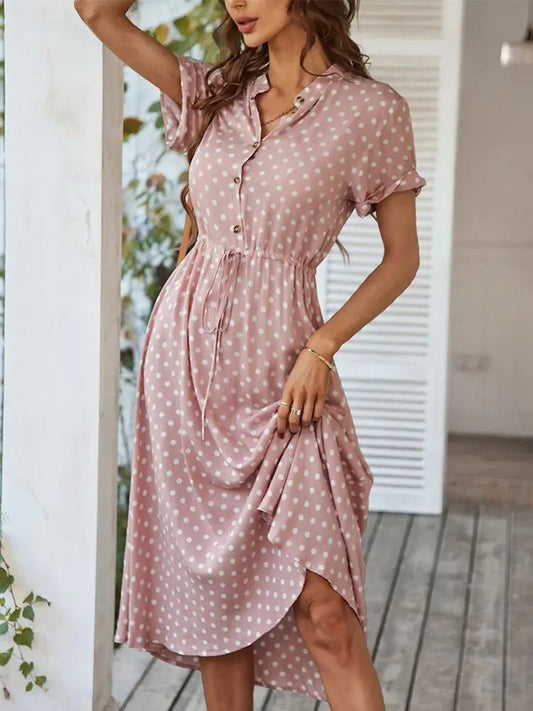 Ladies Polka Dot Print Shirt Dress - SensorySoftShop