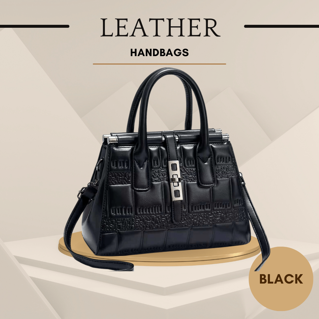 Leather Embossed Finish - Classic Business Handbags - Color Black - SensorySoft