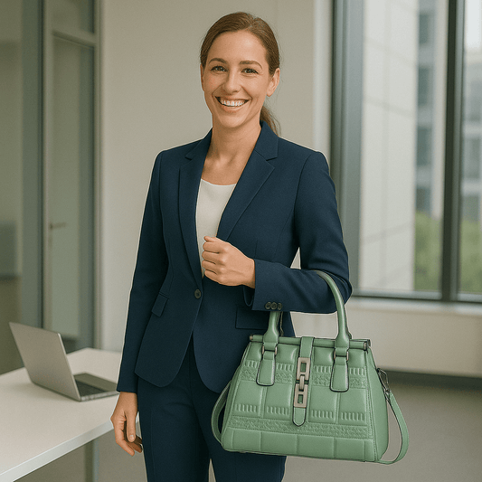 Leather Embossed Finish - Classic Business Handbags - Color Green - SensorySoft