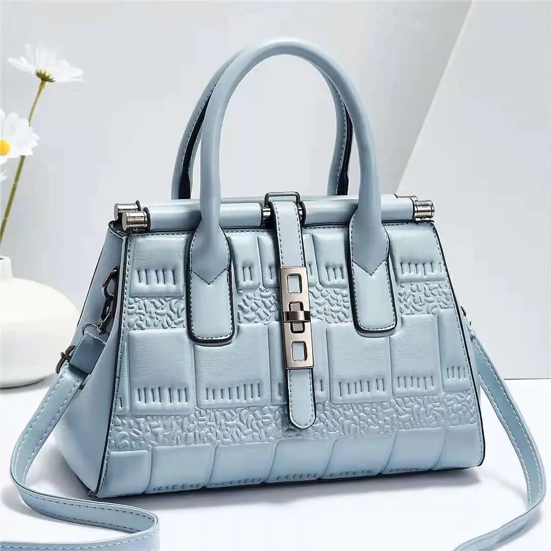 Leather Embossed Finish - Classic Business Handbags - Light Blue - SensorySoft