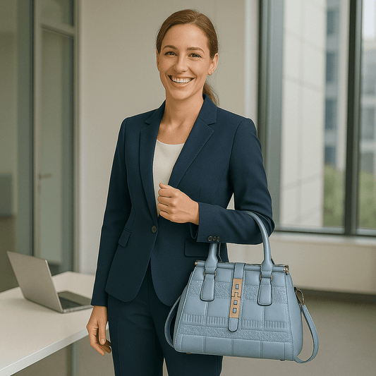 Leather Embossed Finish - Classic Business Handbags - Light Blue - SensorySoft