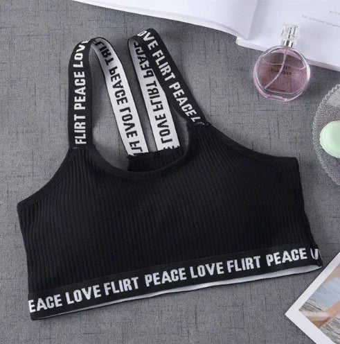 Lettered Ribbed Backless Bra for Young Women - SensorySoftShop