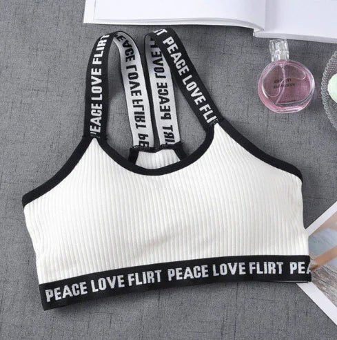 Lettered Ribbed Backless Bra for Young Women - SensorySoftShop