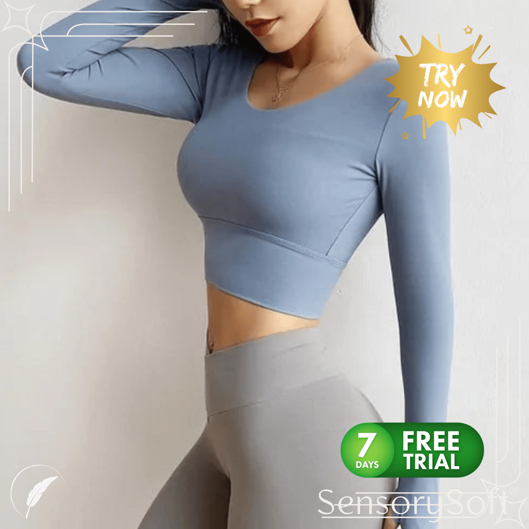 Long Sleeve Sports Crop Top with Chest Pad - SensorySoft