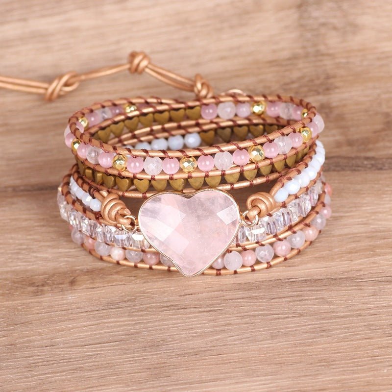 Love Pink Crystal Chip Braided Multi - layered Bracelet - SensorySoftShop