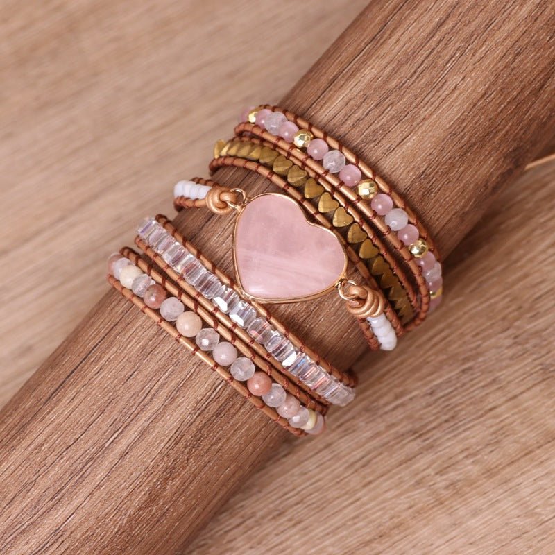 Love Pink Crystal Chip Braided Multi - layered Bracelet - SensorySoftShop