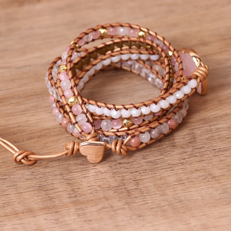 Love Pink Crystal Chip Braided Multi - layered Bracelet - SensorySoftShop