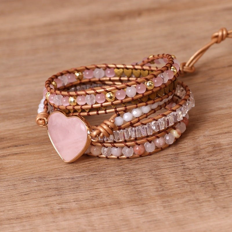 Love Pink Crystal Chip Braided Multi - layered Bracelet - SensorySoftShop