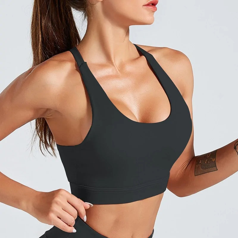 Cross-Back Sports Bra: Removable Padding, Soft Fabric Blend