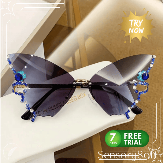 Luxury Diamond Butterfly Sunglasses Women's Vintage Rimless Oversized Sun Glasses - SensorySoft