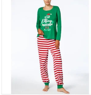 Christmas Pajamas Sets Striped Cartoon Print - NO25