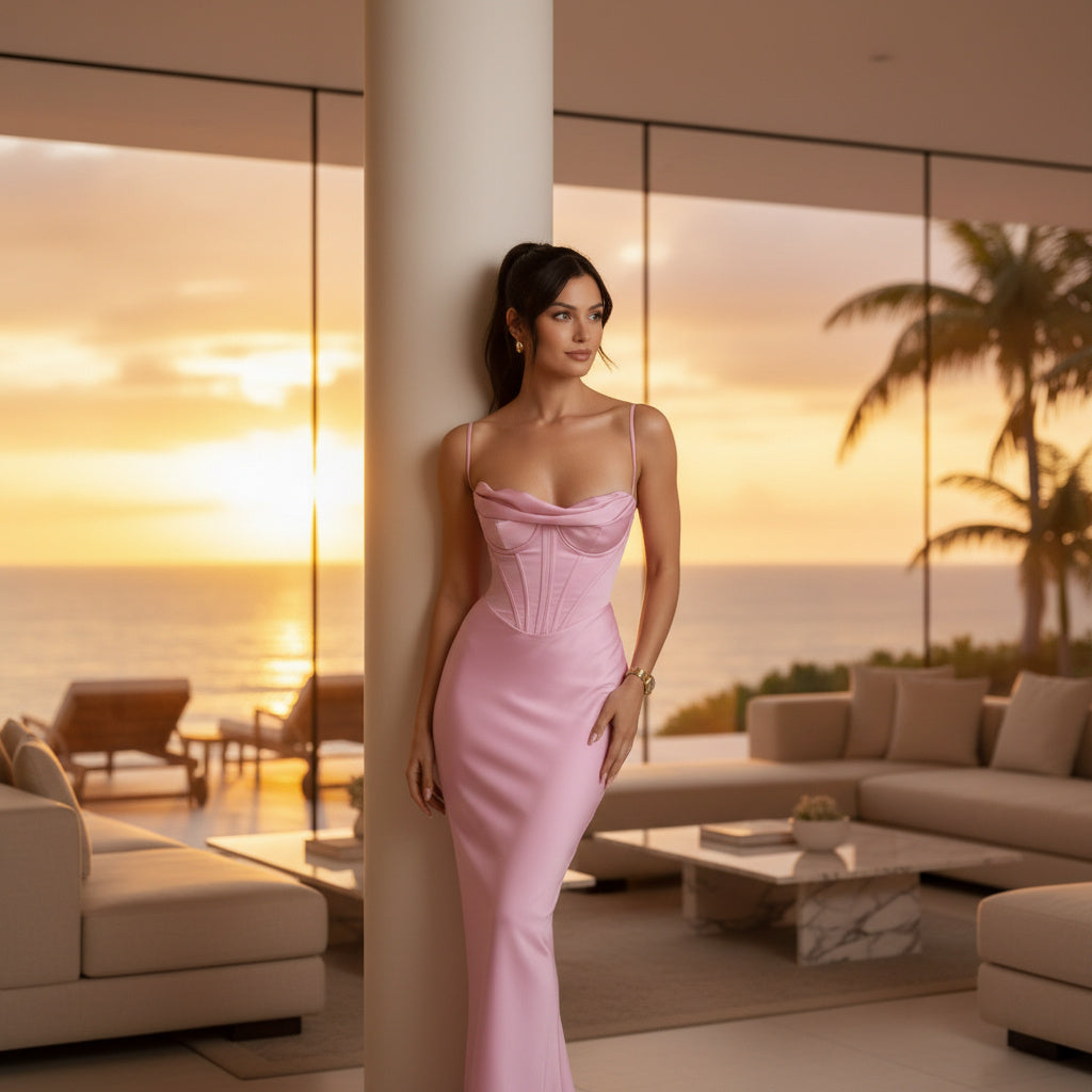Summer Satin Maxi Bodycon Dress