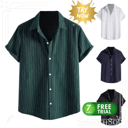 Men's Casual Striped Shirt Short Sleeve Turn - down Collar Tops - SensorySoft