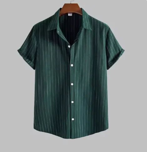 Men's Casual Striped Shirt Short Sleeve Turn - down Collar Tops - SensorySoft