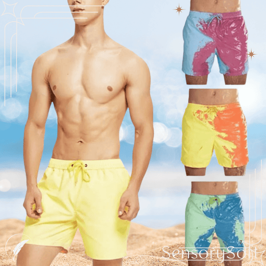 Men's Color - Changing Beach Shorts - Quick Dry Swim Trunks - SensorySoft