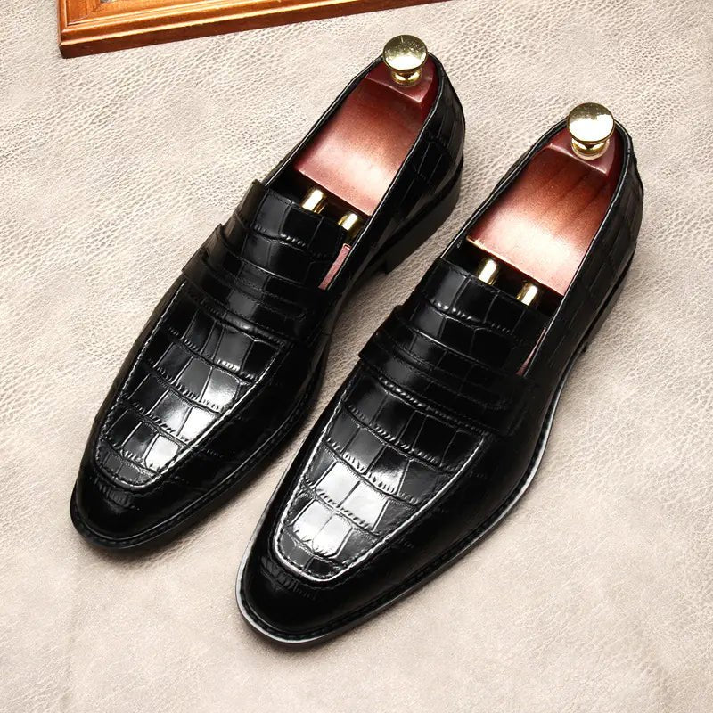 Men's Crocodile Pattern Leather Dress Shoes – Bold Elegance - In Black - SensorySoft