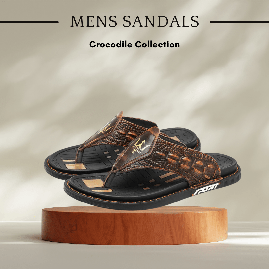 Men's Genuine Leather Crocodile Print Casual Sandals - SensorySoft